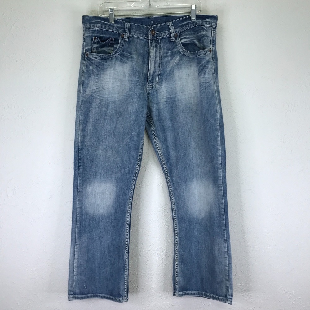 Flypaper Jeans Mens 36x30 Bootcut Blue Denim Distressed‎